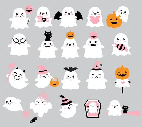 Cute Halloween Drawings, Imprimibles Halloween, Ghost Drawing, Pumpkin Illustration, Halloween Pumpkin Designs, Ghost Cartoon, Manualidades Halloween, Halloween Silhouettes, Face Icon