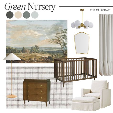 Green Nursery Mural, Modern Forest Nursery, Nursery Mood Board Boy, Scotland Nursery, Olive Green Nursery Neutral, Olive Green Baby Nursery, Green Boys Nursery, Vintage Gender Neutral Nursery, Sage Green Nursery Boy