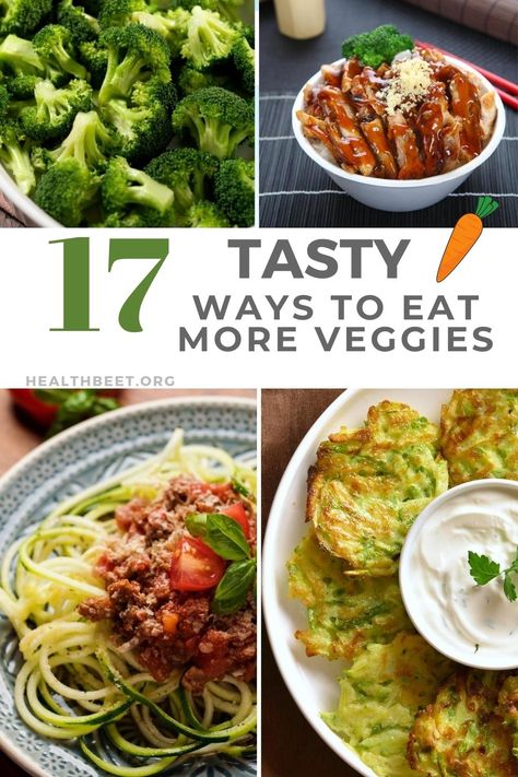 There are easy ways to use and reuse veggies that make it easy to add more vegetables to your diet. Get 17 ways and recipes to eat more veggies here. Fresh Vegetable Recipes, Roasted Root Veggies, Eat More Veggies, Eat More Vegetables, Roasted Beet Salad, Vegetable Soup With Chicken, More Veggies, Eat Veggies, Cooked Carrots