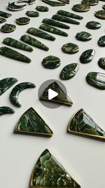 Asa | Unique Clay Earrings & Jewelry on Instagram: "Gorgeous Jade Marble is dropping Friday! 3:30pm EST! I absolutely LOVE the colors in these! It kind of looks like seraphinite 🤩 💚  . #jade #jadestone #jadeearrings #jademarble #marble #marblejewelry #greenmarble #greenearrings #earringaddict #earringaddiction #earringobsession #polymerclayearrings #seraphinite #adventurine #moldavite #greenandsilver #greenandgold #fauxstone #fauxmarble #maineartist #greenstone #jadeite #earringlove #earringlover #loveshopping #jewelryshop #instashop #handmade #handmadejewelry #lightweightjewelry" How To Marble Polymer Clay, Polymer Clay Earrings Diy Tutorials, Bored Crafts, Unique Clay Earrings, Marble Clay Earrings, Polymer Clay Slab, Jade Marble, Polymer Cane, Marbled Polymer Clay