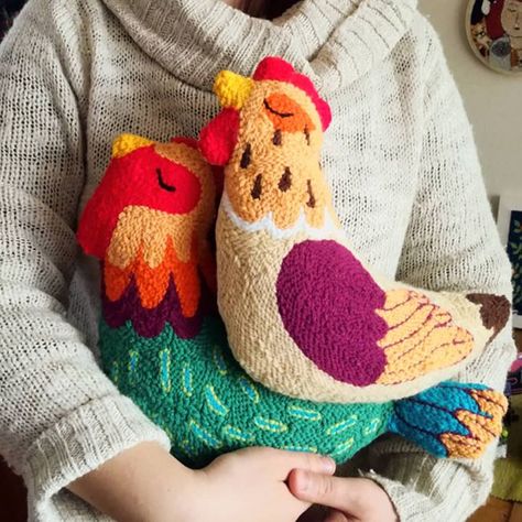 Chicken Pillows, Punch Needle Patterns, Punch Needle Embroidery, Needle Punch, Punch Art, Needle Art, Embroidery Techniques, Punch Needle, Rug Hooking