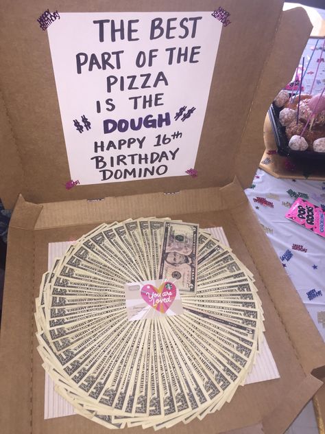 Birthday Pizza Dough Gift Count Down To Birthday Gift Ideas, 16th Birthday Boy Ideas, Diy Birthday Gifts For Sister Homemade Cute Ideas, Birthday Date Ideas, Ideas For 16th Birthday, 16th Birthday Boy, Birthday Money Gifts, Birthday Pizza, Boy 16th Birthday