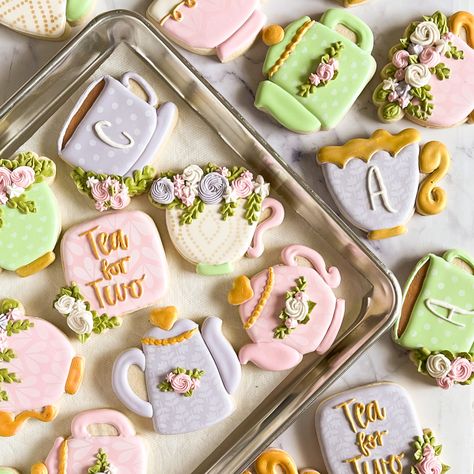 Girl Baby Shower Tea Party Theme, Twin Girl Shower Ideas, Tea For Two Cookies, Twin Girl Baby Shower Ideas Theme, Twin Girls Baby Shower Ideas, Tea For Two Baby Shower Ideas, Baby Shower Themes Twins, Twin Girl Baby Shower Ideas, Twin Baby Shower Ideas Theme