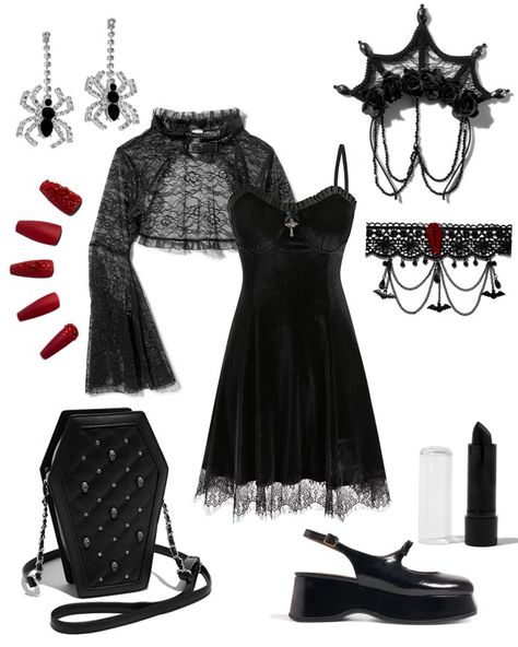 Channel your inner goth with our DIY goth bride costume ideas. Start with a black tiara and then build from there and add sheer black gloves, and all the chokers you can layer to create the ultimate Halloween look! Vampire Diy Costume Women, Womens Vampire Costume Diy, Bride Costume Ideas, Diy Vampire Costume Women, Vampire Costume Ideas, Vampire Costume Women, Vampire Costume Diy, Goth Bride, Vampire Halloween Costume