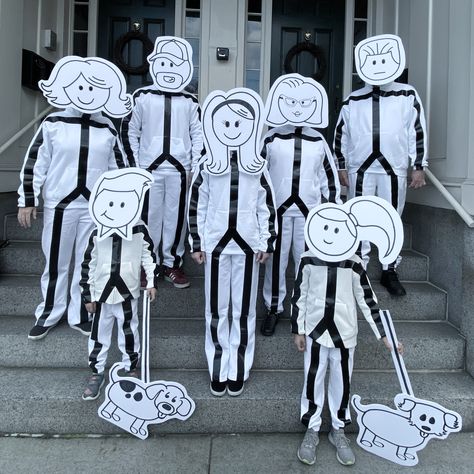 Stick Figure Halloween Costume Diy, Stick Figures Costume, Diy Stick Figure Halloween Costume, Stick People Halloween Costume, Stick Family Costume, Stick Person Costume, Stick People Costume, Stick Figure Costume Diy, Stick Man Halloween Costume