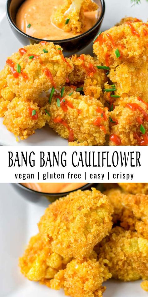 This Bang Bang Cauliflower is crispy and easy to make. Perfect flavor match between spicy and sweet. A keeper that the whole family will love and no one could tell it is vegan. #vegan #dairyfree #glutenfree #vegetarian #dinner #lunch #mealprep #contentednesscooking #bangbangcauliflower #budgetmeals Bang Bang Cauliflower, Resep Vegan, Cauliflower Vegan, Resep Diet, Buffalo Cauliflower, Tasty Vegetarian Recipes, Jambalaya, Cauliflower Recipes, Vegetarian Dinner