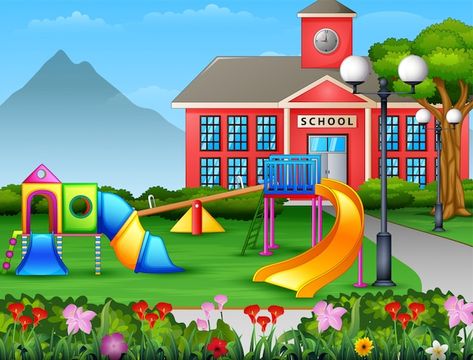 Playground Kids, School Places, School Board Decoration, Drawing Kids, Playground Areas, Eid Card Designs, School Images, School Cartoon, Background Powerpoint