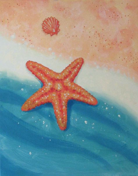 Starfish Drawing, Starfish Painting, Ocean Art Painting, Starfish Art, Ocean Drawing, Canvas Art Painting Acrylic, A Level Art Sketchbook, Canvas Drawing, Simple Canvas Paintings