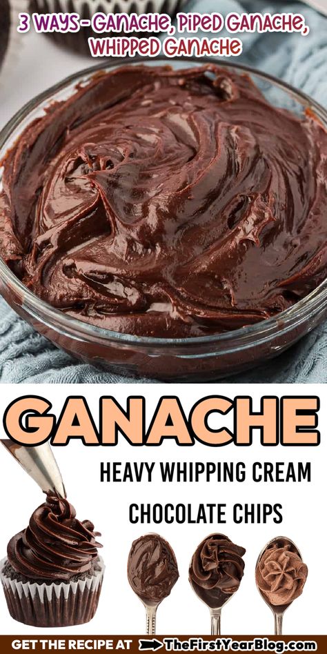 Ganache pin with text overlay Easy Chocolate Ganache Recipe, Easy Chocolate Ganache, Chocolate Ganache Recipe, The Best Desserts, Chocolate Ganache Frosting, Frosting Recipes Easy, Chocolate Frosting Recipes, Ganache Frosting, Cake Frosting Recipe