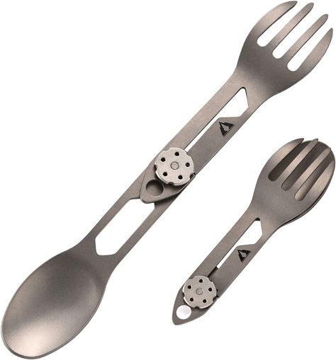 CMB Made Knives Titanium 2 in 1 Folding Fork and Spoon Combo Lightweight Camping Utensil, Spork for Backpacking, Hiking, Outdoor Survival Cutlery EDC Tool CMB-E01 Camping Cutlery, Silver Articles, Camping Utensils, Camping Gadgets, Backpacking Camping, Backpacking Hiking, Life Tools, Linen Furniture, Fork And Spoon