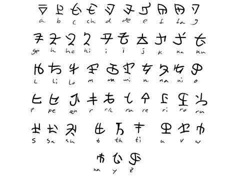 FULL Ancient Hylian Alphabet - Language Compatible by Sarinilli.deviantart.com Hylian Alphabet, Alfabeto Viking, Fictional Languages, Ancient Alphabets, Different Alphabets, Ancient Writing, Alphabet Code, Alphabet Symbols, Rune Symbols