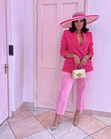 Edgy Tea Party Outfit, Pink Pleated Pants Outfit, Pink Tea Party Outfits For Women, Suit Outfits For Women Party, Pastel Color Outfit Classy, Zanzibar Outfits, Tea Party Outfits For Black Women, Suit Outfits For Women, Womens Formal Wear