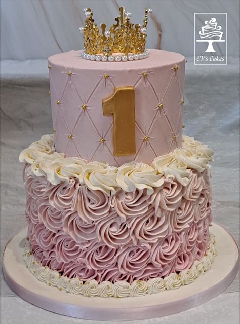 Princess Theme 1st Birthday Cake, Princess Cake For 1st Birthday, Princess Cake 3 Tier, 2 Layer Princess Birthday Cake, Princess Two Tier Cake, Tiered Princess Cake, Royal Princess Cake Ideas, Cake Design For 1st Birthday Girl, Cake Ideas For First Birthday Girl