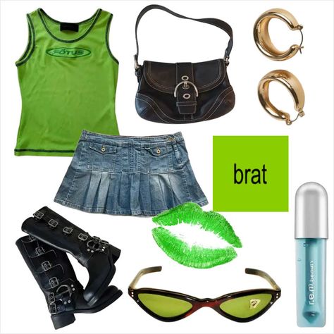 charli xcx brat inspired outfit 💚 Brat Outfits Aesthetic, Brat Club Outfit, Brat Summer Aesthetic Outfit, Club Classics Outfit, Charli Xcx Brat Concert Outfit, Brat Summer Outfit Aesthetic, Brat Themed Outfit, Charli Xcx Concert Outfit Ideas, Brat Inspired Outfits