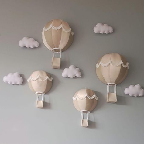 Baby Boy Nursery Room Ideas Hot Air Balloons, Nursery Ideas Clouds, Sky Themed Nursery, Hot Air Balloon Nursery Theme, Cloud Themed Nursery, Cloud Theme Nursery, Cloud Nursery Theme, Nursery Clouds, Playful Nursery