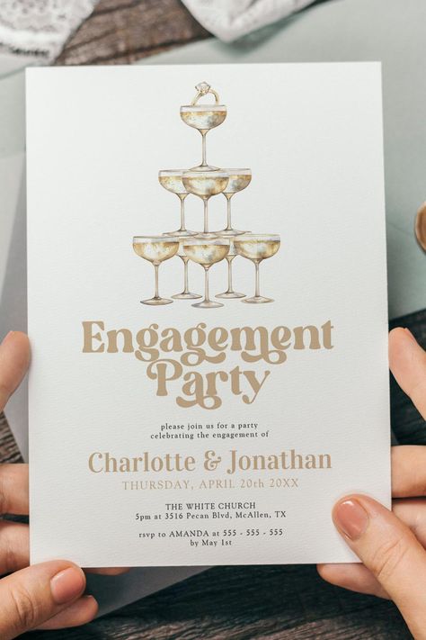 Elegant Champagne Stylish Retro Engagement Party Invitation Retro Engagement Party, Engagement Party Brunch, Small Engagement Party, Summer Engagement Party, Backyard Engagement Parties, Engagement Party Diy, Engagement Party Themes, Engagement Party Planning, Elegant Engagement Party