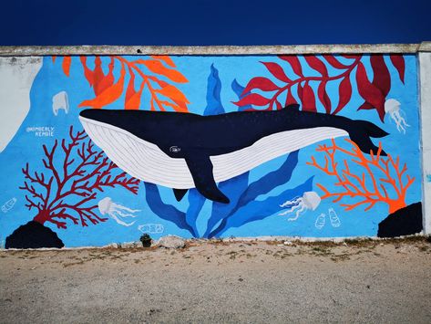 Sea Murals, Ocean Mural, Whale Painting, Interior Murals, School Murals, Street Mural, Murals For Kids, White Whale, Colorful Murals