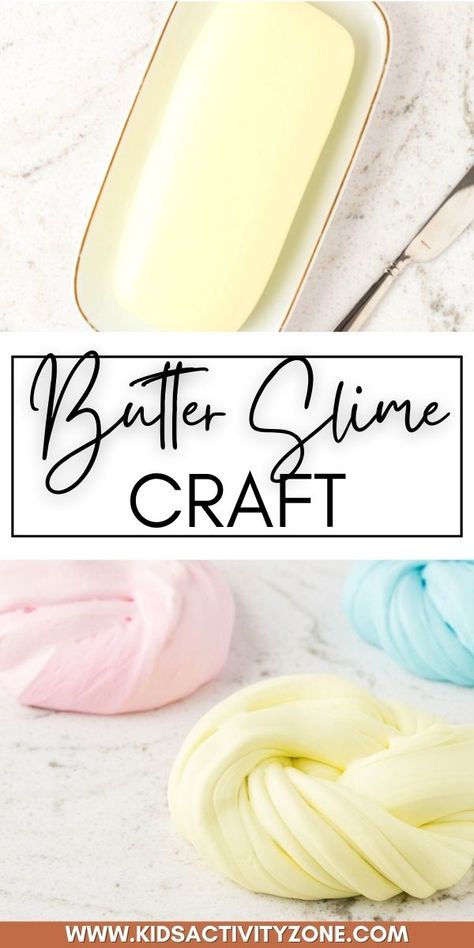 Don't worry this easy DIY Butter Slime is not made with actual butter. It gets its name from the smooth buttery-like texture! Unlike traditional slime it doesn't ooze, instead it bends, molds and is much fun to play with. Easy Butter Slime Recipe, Butter Slime Recipe Without Borax Easy, Slime Recipe Butterslime, How To Make Butter Slime Without Clay, Butter Slime Recipe Without Clay, How To Make Butter Slime, Butter Slime Without Clay, Slime Recipe Easy, Butter Slime Recipe