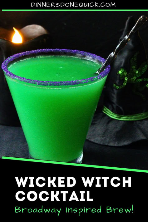 Get spellbound with my Wicked Witch cocktail inspired by the Broadway sensation Wicked and perfect for Halloween parties! This vibrant green vodka drink is a magical mix to enchant your guests. The striking color and fruity, fizzy flavors make it a must-have for Halloween or any Wicked-themed celebration. It's the ultimate vodka cocktail for fans of the musical and upcoming movie. Try this bewitching brew and let the magic begin! #WickedCocktail #HalloweenDrinks #VodkaCocktail #WickedThemedDrink Alcoholic Witches Brew, Wicked Inspired Cocktail, Wicked Dinner Party, Wicked Musical Themed Party, Wicked Party Food, Green Halloween Drink, Wicked Themed Food, Halloween Vodka Drinks, Wicked Party Ideas