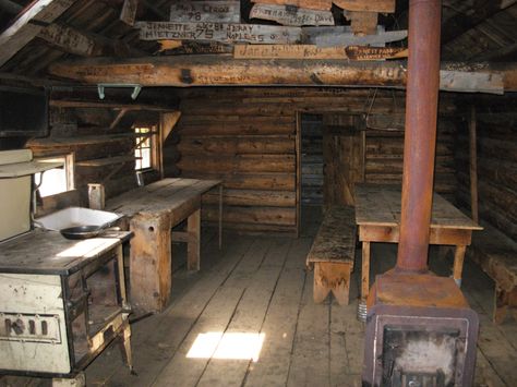 Tungsten Mine Camp is a logistical center located in the eastern area of the Pasayten Wilderness of Washington. Description from summitpost.org. I searched for this on bing.com/images Wood Cabin Interior, Cabins In The Woods Interior, Small Cabin Homes, Lodge Interiors, Trappers Cabin, Cabin Home Decor, Hunters Cabin, Camp Photos, Viking House