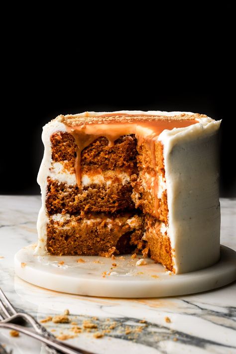 Pumpkin Cake with Cream Cheese Frosting Pumpkin Cake With Cream Cheese, Homemade Salted Caramel, Caramel Apple Cake, Semolina Cake, Maple Pumpkin, Pumpkin Cake Recipes, Cake With Cream Cheese Frosting, Cake Layers, Salted Caramel Sauce