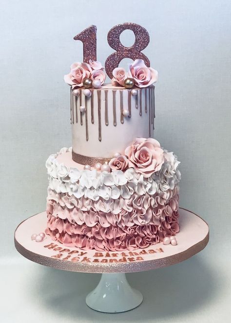 18th Birthday Cake 2 Tier Pink, 2 Tier Debut Cake Design, 18th Birthday Pink Cake, Pink Cake For 18th Birthday, Rose Gold 2 Tier Cake, Pink Birthday Cake Two Tier, Two Tier 18th Birthday Cake, Cake Design For 18th Birthday, 18th Birthday Cake Girl Ideas