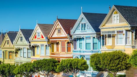 San Francisco has always been known as a city of nonconformity (Credit: Bluejayphoto/Getty Images) Painted Ladies San Francisco, California Bucket List, Alamo Square, Moving To San Francisco, Visit San Francisco, Living In San Francisco, Exterior Paint Color, Painted Ladies, Victorian Architecture