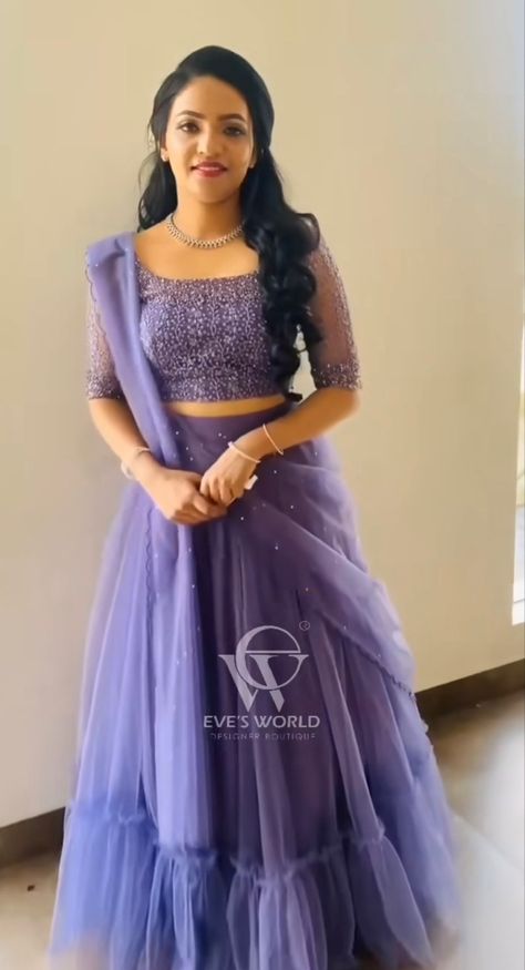 Net Blouse Designs Latest For Lehnga, Netted Blouse Designs For Lehenga, Lavender Colour Half Saree, Netted Lehenga Blouse Designs, Netted Lehanga Designs, Net Lehanga Croptop Designs, Netted Half Saree Designs, Latest Lehenga Designs 2023 Simple, Net Lahanga Design Latest