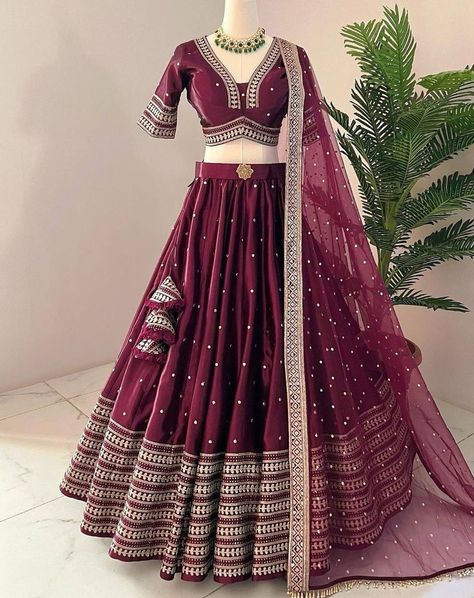 Designer Lehnga Choli, Maroon Lehenga, New Lehenga, Lace Fancy, Simple Lehenga, Butterfly Net, Indian Lehenga Choli, Party Wear Lehenga Choli, Work Lehenga