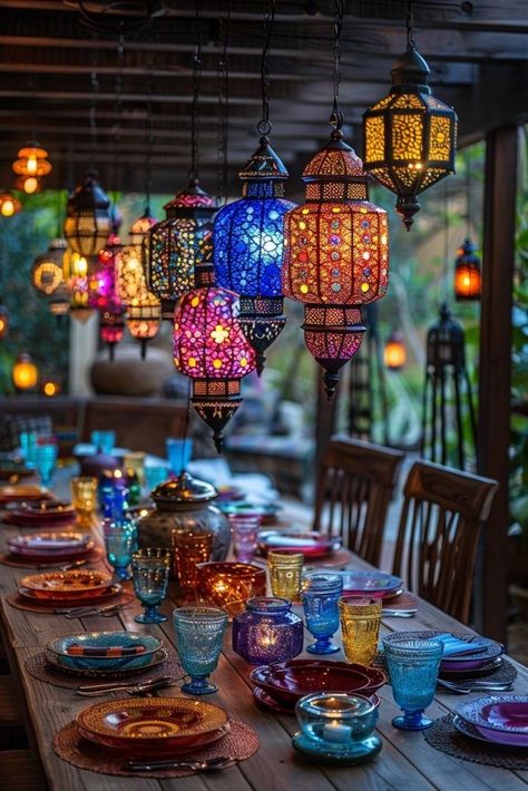 Colorful Moroccan Bedroom, Arabian Nights Decor, Moroccan Party Decor, Moroccan Lights Lanterns, Moroccan Lanterns Hanging, Colorful Boho Decor, Moroccan Lights, Morocco Decor, Arabian Decor