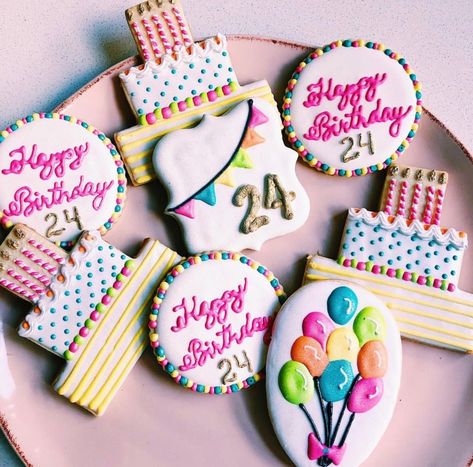 24th Birthday Cookies, Birthday Sugar Cookies, Frosted Cookies, Happy Birthday Cookie, Cookies Birthday, Birthday Cookie, 24th Birthday, Cookie Frosting, Cookie Inspiration