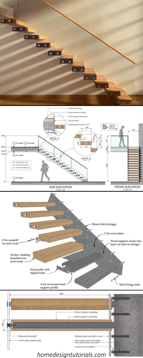 How To Design Architecture, Floating Stairs Railing Ideas, Steel Floating Stairs, Cantilever Staircase Design, Floating Staircase Design, Floating Staircase Modern, Metal Stairs Design, Exterior Staircase Design, Floating Stairs Design