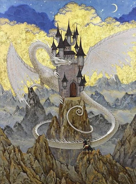 Dragon Medieval, John Howe, Hieronymus Bosch, White Dragon, Fairytale Art, A Castle, Fantasy Dragon, Fantasy Aesthetic, Arte Fantasy