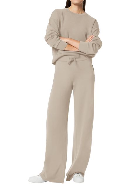 PRICES MAY VARY. Fabric: This sweatshirt & sweatpants set is made from 68% Rayon, 28% Polyester and 4% Spandex with soft texture, skin-friendly, smooth, breathable and stretchy, relaxed fit for all day comfort. Must-have outfits in your Fall/Winter line. Feature: This sweatsuit set combines comfort with style. The sweatshirt features crew neck and long sleeves for a relaxed fit, while wide leg sweatpants with elastic waist and drawstring ensure a customizable fit, and the inclusion of pockets on Sweat Set Outfits, Womens 2 Piece Outfits, Airplane Outfits, Matching Sweats, Wide Leg Sweatpants, Sweatsuit Set, Matching Sweatshirts, Sweat Set, Oversized Crewneck