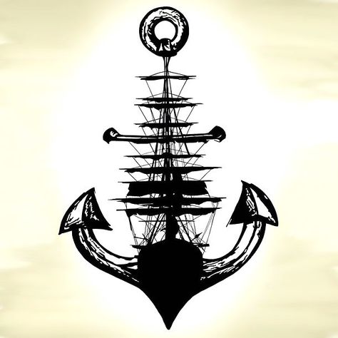 A really creative nautical tattoo design of a ship that turns into an anchor. Color: Black. Tags: Cool, Creative Sail Ship Tattoo, Ship Tattoo Ideas, Tato Salib, Anchor Art, Pirate Tattoo, Kunst Tattoos, Anchor Tattoos, Nautical Tattoo, Anchor Tattoo