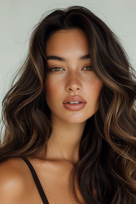 92+ Gorgeous Dark Brown Hair with Highlights Ideas! Highlights For Dark Brown Hair, Rambut Brunette, Brown Hair Looks, Tan Women, Brown Hair Inspo, Brunette Hair With Highlights, Dark Hair With Highlights, Brown Hair Balayage, Balayage Brunette