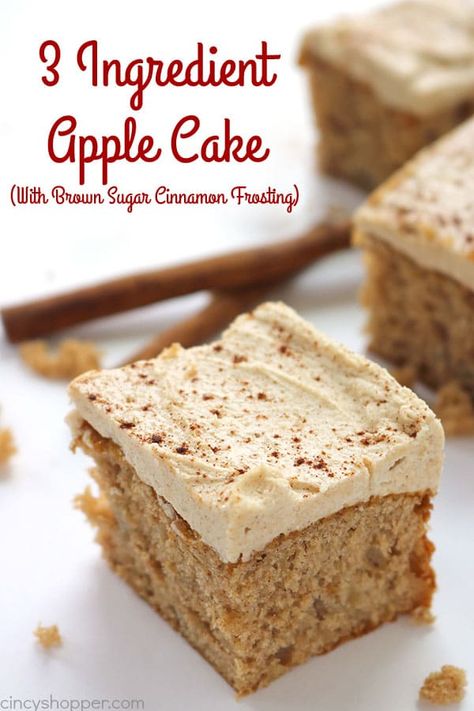 3 Ingredient Apple Cake, 9x13 Cake, 3 Ingredient Cakes, Cinnamon Frosting, Cake Apple, Apple Spice Cake, Cake Mix Desserts, Apple Recipes Easy, Apple Dessert Recipes