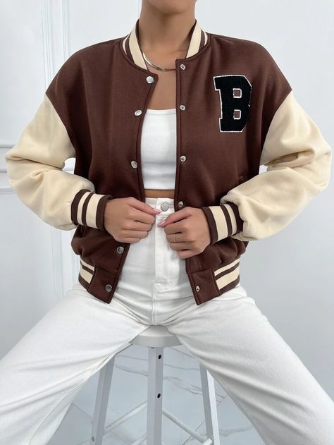 Spring Jacket Outfit, Varsity Jacket Outfit, School Jacket, Varsity Jacket Women, Jacket Outfit Women, Jersey Jacket, Casual Vest, Baseball Jacket, Casual Jacket