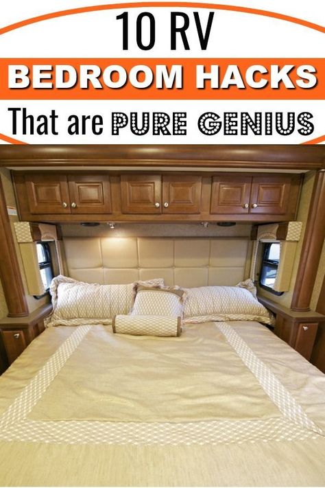 🎈So Captivated by This Beautiful Room🌺 Camper Organization Travel Trailers, Rv Storage Solutions, Travel Trailer Organization, Travel Trailer Living, Trailer Organization, Rv Bedroom, Camper Trailer Remodel, Camper Organization, Bedroom Hacks