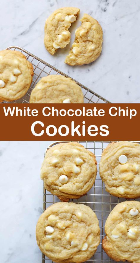 White Chocolate Chip Cookies - A Beautiful Mess Brown Butter White Chocolate Chip Cookies, White Chocolate Chunk Cookies, White Chocolate Chip Recipes, Oatmeal White Chocolate Chip Cookies, Cookies White Chocolate Chip, Heath Cookies, White Chocolate Chips Recipes, White Chocolate Chip Cookies Recipes, Sugar Free White Chocolate