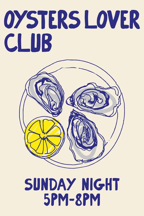 Oysters Illustration, Procreate Poster Design, Oyster Graphic, Oyster Poster, Oyster Background, Food Illustration Poster, Ocean Graphic, Summer Wines, Bedroom Posters