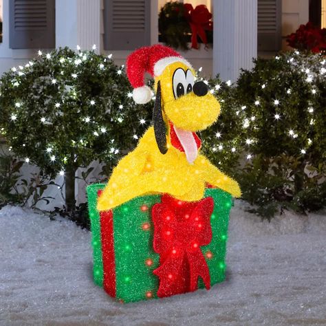 Disney DISNEY TINSEL PLUTO in the Outdoor Christmas Decorations department at Lowes.com Disney Christmas Porch, Disney Outdoor Christmas Decorations, Outdoor Disney Christmas Decor, Disney Christmas Outdoor Decorations, Diy Disney Christmas Yard Decor, Mickey Mouse Outdoor Christmas Decor, Disney Christmas Decorations Outdoor, Disney Christmas Yard Signs, Disney Outdoor Decor