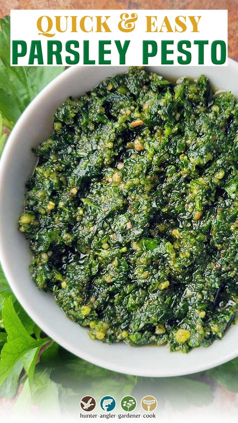 Parsley Pesto Recipe, Relish Sauce, Pine Nut Recipes, Parsley Recipes, Parsley Pesto, Walnut Pesto, Walnut Recipes, Pesto Recipe, Pesto Sauce