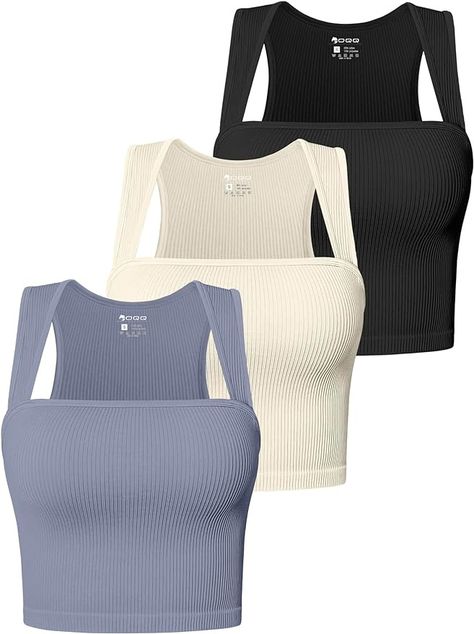 Amazon.com: OQQ Women's 3 Piece Tank Tops Strappy Sleeveless Square Neck Stretch Tee Shirts Crop Camis Black Pea Green Beige : Clothing, Shoes & Jewelry Women Tops Online, Wedding Outfits For Family Members, Men's Outfits By Pattern, Shirts Crop, Earthy Outfits, Strappy Tank Tops, Neck Stretches, Cropped Cami, Casual Summer Outfit