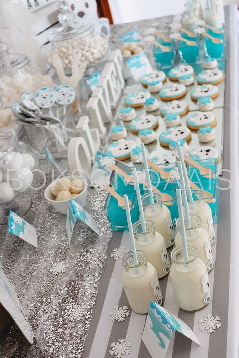 Polar Bear Theme Party, Polar Bear Party, Polar Bear Baby Shower, Polar Bear Theme, First Birthday Winter, Kids Party Inspiration, Winter Onederland Birthday Party, Bear Baby Shower Theme, Onederland Birthday Party