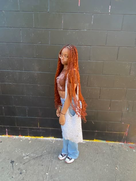 Orange Twists Black Women, Ginger Red Boho Braids, Copper Senegalese Twist, Ginger Goddess Twist, Ginger Bohemian Twists, Ginger Brown Goddess Braids, Ginger Copper Box Braids, Copper Island Twist, Bohemian Island Twists With Color