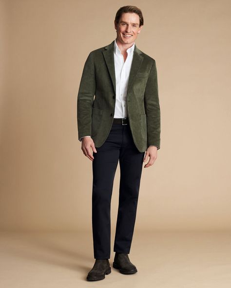 Corduroy Jacket - Forest Green | Charles Tyrwhitt Green Corduroy Jacket Outfit, Corduroy Jacket Outfit, Black Tie Tuxedo, Black Suit Wedding, Polo Shirt Style, Smart Jackets, Collarless Shirt, Business Casual Shirts, Grey Polo Shirt