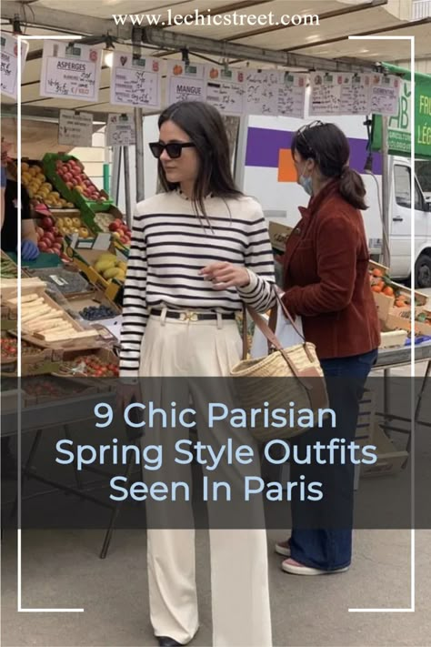 9 Chic Parisian Spring Style Outfits Seen In Paris. Love that parisian style but don't know what to wear for spring outfits. Looking for that Parisian chic style for spring outfits. Check out 9 chic Parisian spring style looks for spring outfit ideas. There are plenty of easy to recreate paris fashion that will give you the same level of parisian chic. #springoutfits #parisianstyle #springparisianstyle #springparisianfashion Parisian Chic Spring Outfit, Spring Outfit In Europe, Outfit Ideas In Paris, Paris Fashion 2024 Street Style, Spring French Style, Women Paris Outfit, Spring Fashion In Paris, Parisian Street Style Spring, Paris In March Outfits 2024