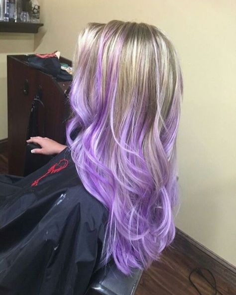 16 Blonde Hair With Purple Underneath Ideas To Try Now Purple Hair And Blonde, Purple Highlights Blonde Hair Straight, White Hair With Purple Tips, Purple Ends Hair Blonde, Dark Blonde Hair With Purple Highlights, Purple Hair Dye Ideas For Blondes, Purple Hair Underneath Blonde, Blonde Hair Purple Tips, Blond Hair With Purple Highlights