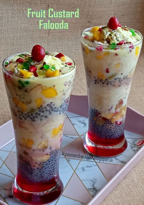 Jello Custard, Fruit Custard Recipe, Falooda Recipe, Coconut Ladoo, Fruit Custard, Rose Syrup, Custard Recipe, Fruit Cream, Diwali Sweets